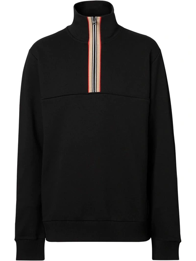 Shop Burberry Stripe-detail Funnel-neck Jumper In Black