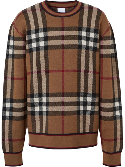 Burberry Naylor Check Jacquard Merino Wool Sweater In Brown | ModeSens