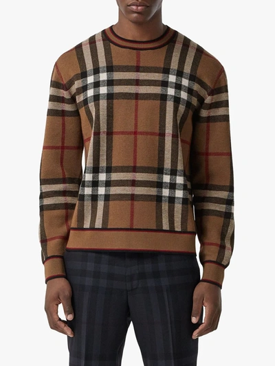 Shop Burberry Check Print Jumper In Brown
