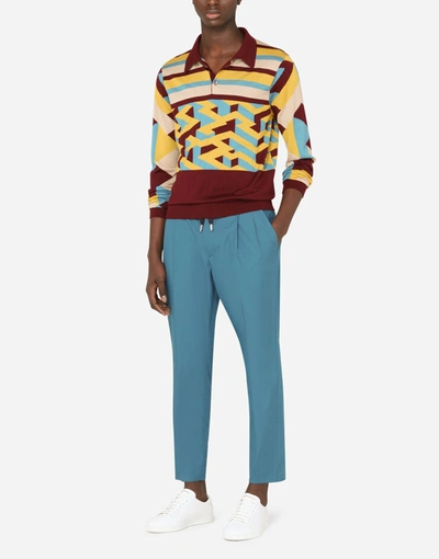 Shop Dolce & Gabbana Silk/cashmere Inlaid Polo Shirt In Multicolor