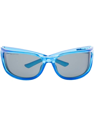 Shop Balenciaga Bb0124s6 Oval-frame Sunglasses In Blue