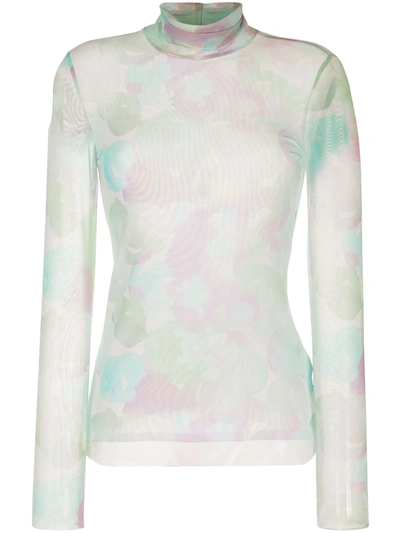 Shop Ganni Sheer Roll-neck Top In White