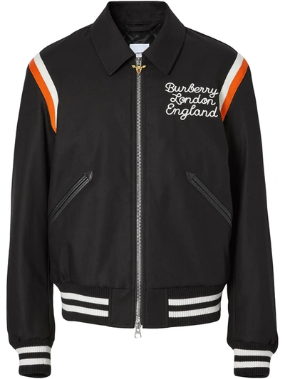Shop Burberry Embroidered-logo Bomber Jacket In Black