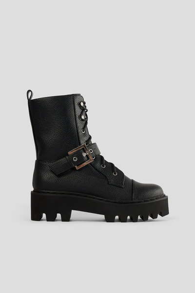 Shop Na-kd Buckled Combat Boots - Black