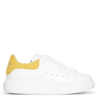 Shop Alexander Mcqueen White And Yellow Printed Suede Classic Sneakers