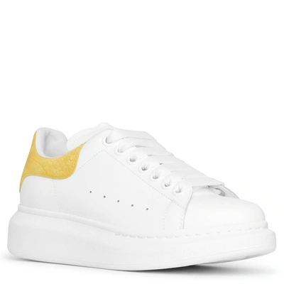 Shop Alexander Mcqueen White And Yellow Printed Suede Classic Sneakers