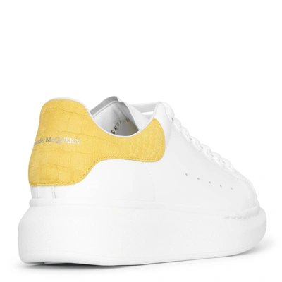 Shop Alexander Mcqueen White And Yellow Printed Suede Classic Sneakers