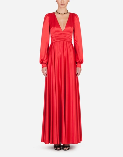 Shop Dolce & Gabbana Long Silk Dress In Red