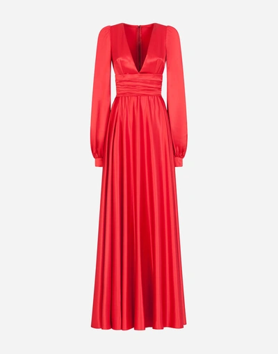 Shop Dolce & Gabbana Long Silk Dress In Red