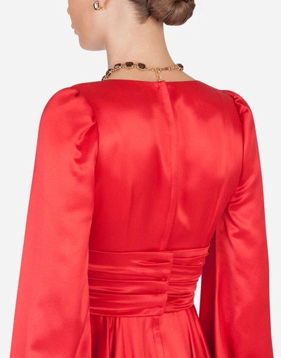 Shop Dolce & Gabbana Long Silk Dress In Red