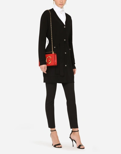 Shop Dolce & Gabbana Long Belted Wool Cardigan In Black