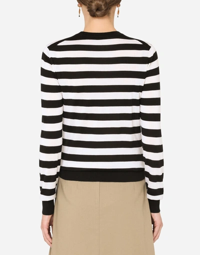 Shop Dolce & Gabbana Striped Crew-neck Sweater In Silk And Cashmere With Logo Detail