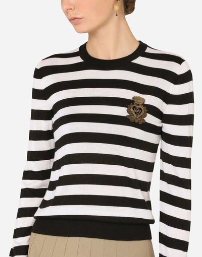 Shop Dolce & Gabbana Striped Crew-neck Sweater In Silk And Cashmere With Logo Detail