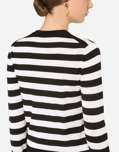 Shop Dolce & Gabbana Striped Crew-neck Sweater In Silk And Cashmere With Logo Detail