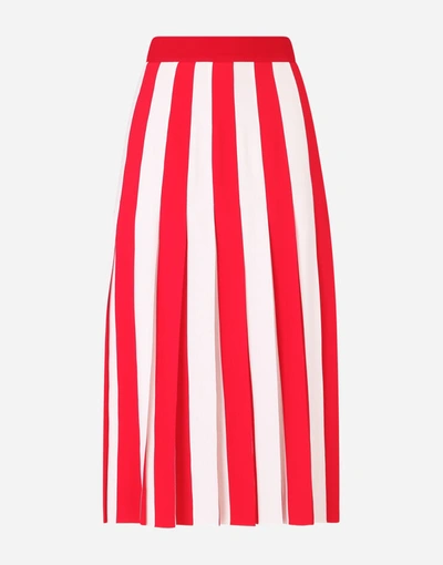 Shop Dolce & Gabbana Striped-print Cady Calf-length Skirt