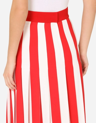 Shop Dolce & Gabbana Striped-print Cady Calf-length Skirt