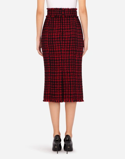 Shop Dolce & Gabbana Tartan Tweed Calf-length Pencil Skirt