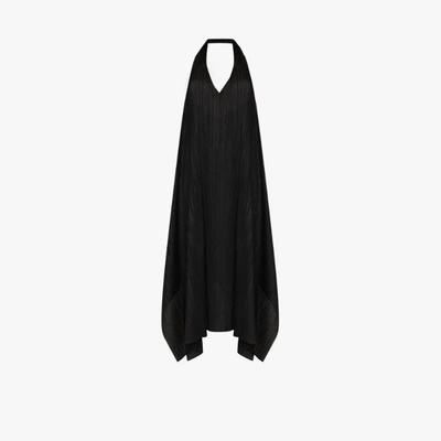 Shop Issey Miyake Halterneck Plissé Midi Dress In Black