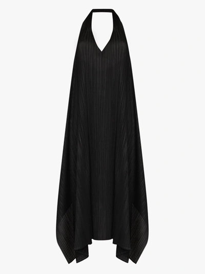Shop Issey Miyake Halterneck Plissé Midi Dress In Black