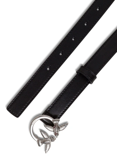 Shop Pinko Leather Belt With Love Birds Buckle In Black