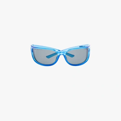 Shop Balenciaga Blue Fast Rectangle Sunglasses