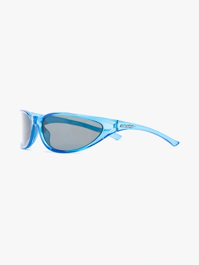 Shop Balenciaga Blue Fast Rectangle Sunglasses