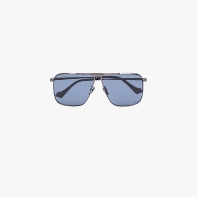 Shop Gucci Silver Tone Aviator Sunglasses In Black