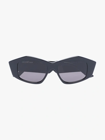 Shop Balenciaga Black Angular Sunglasses