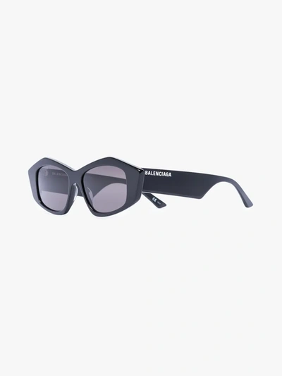 Shop Balenciaga Black Angular Sunglasses