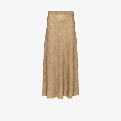 Shop Joseph Pleated Knit Midi Skirt In Neutrals