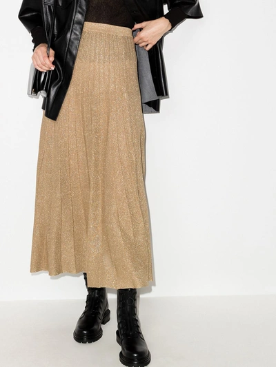 Shop Joseph Pleated Knit Midi Skirt In Neutrals