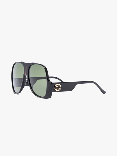 Shop Gucci Black Tortoiseshell Oversized Aviator-style Sunglasses