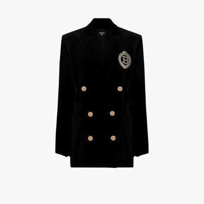 Shop Balmain Black Double-breasted Velvet Blazer