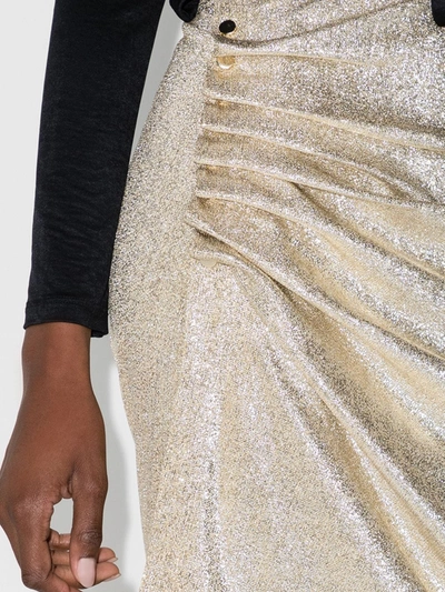 Shop Rabanne Asymmetric Ruched Midi Skirt In Gold