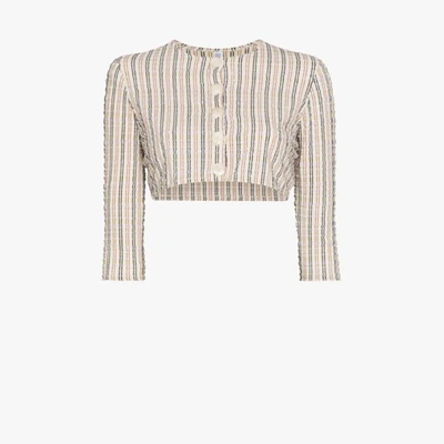 Shop Lisa Marie Fernandez Cropped Striped Cardigan In Neutrals