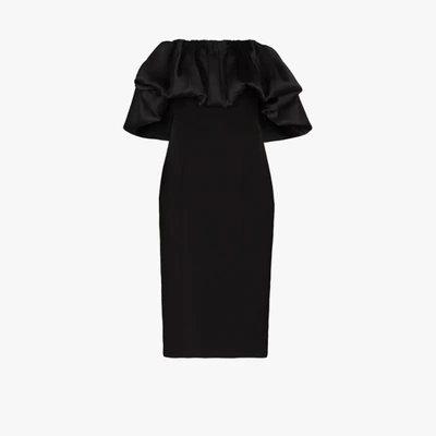 Shop Solace London Raina Off-the-shoulder Midi Dress In Black