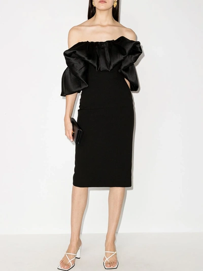 Shop Solace London Raina Off-the-shoulder Midi Dress In Black