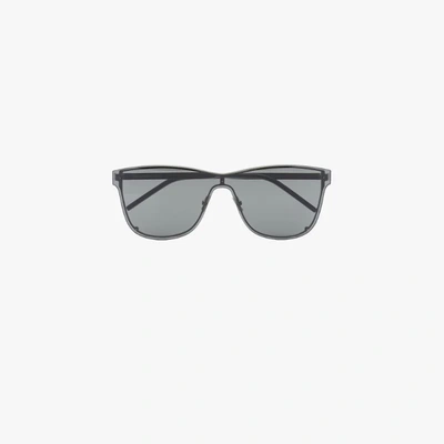 Shop Saint Laurent Black Sl 51 Shield Oversized Sunglasses