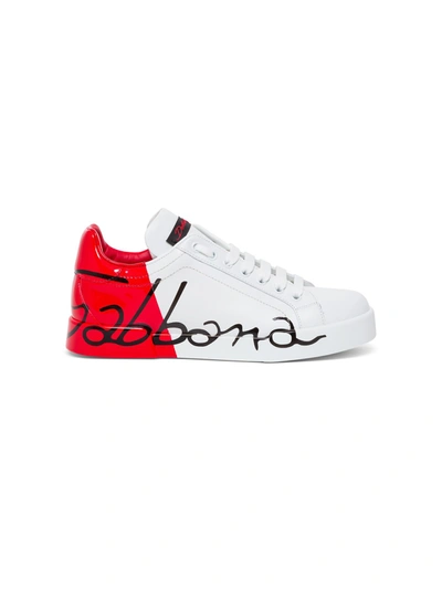 Shop Dolce & Gabbana Portofino White And Red Sneakers