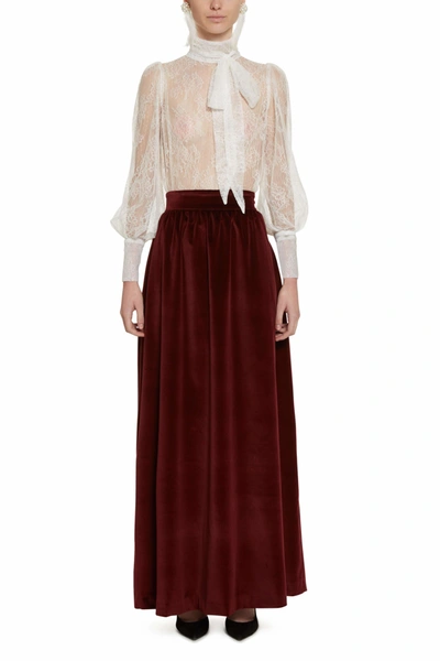 Shop Amotea Sofia Red Velvet Long Skirt In Burgundy