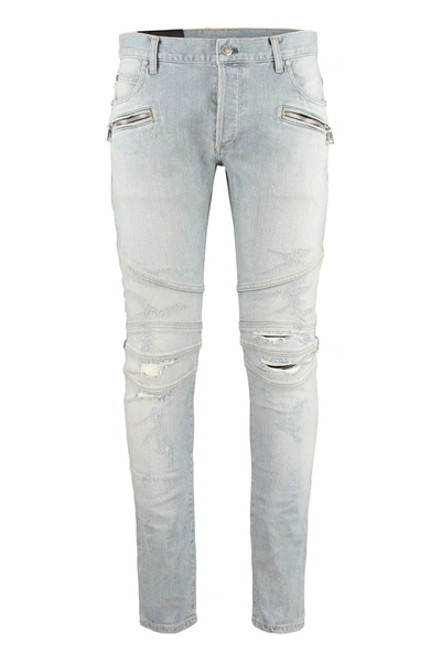 Shop Balmain Worn-out Details Jeans In Denim