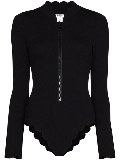 Shop Marysia Scalloped Detail Bodysuit In Black