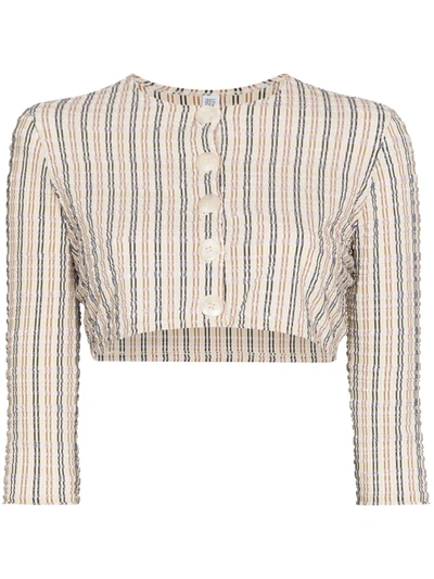 Shop Lisa Marie Fernandez Striped Button-up Cropped Blouse In Neutrals