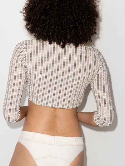 Shop Lisa Marie Fernandez Striped Button-up Cropped Blouse In Neutrals