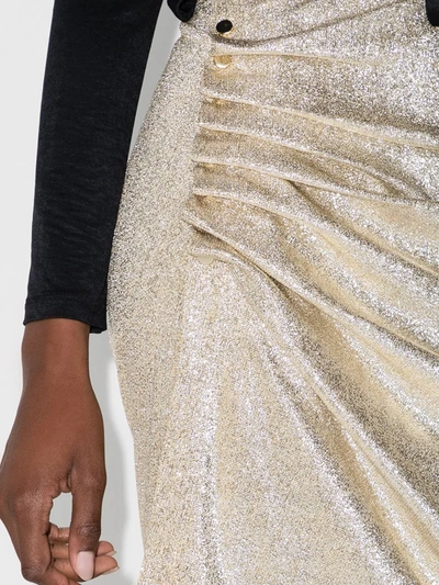 Shop Rabanne Ruched-detailing Asymmetric Midi Skirt In Gold