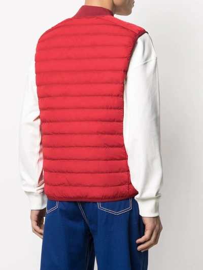 Shop Lacoste Embroidered Crocodile Quilted Gilet In Red