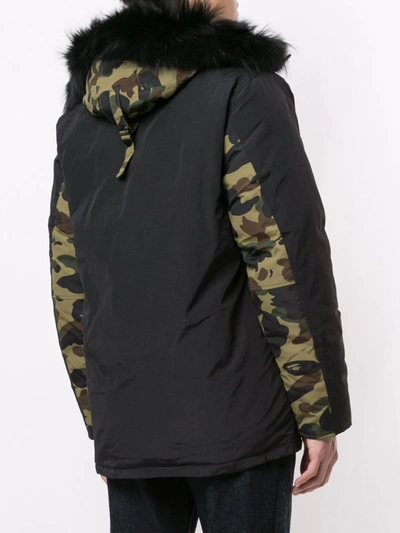 Shop A Bathing Ape Faux-fur Trim Padded Jacket In Black