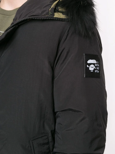 Shop A Bathing Ape Faux-fur Trim Padded Jacket In Black
