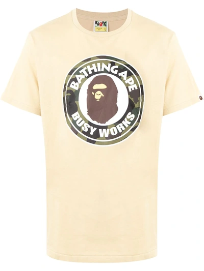 Shop A Bathing Ape Logo-print Short-sleeve T-shirt In Neutrals