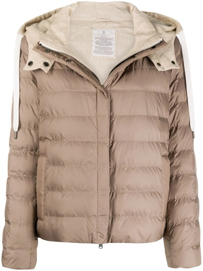 Shop Brunello Cucinelli Quilted Hooded Short Jacket In Brown